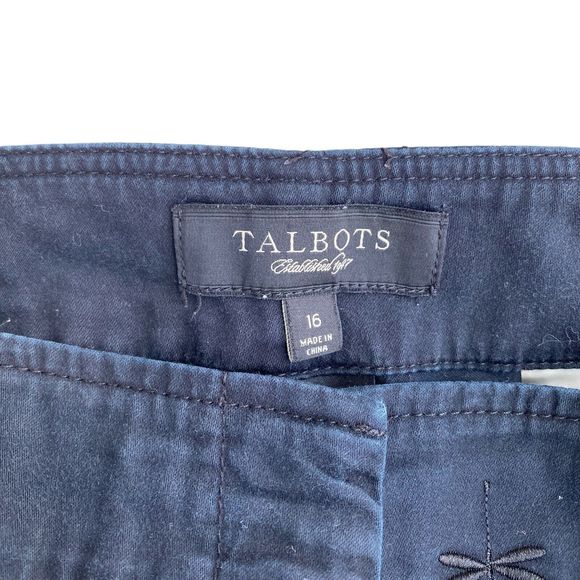 Talbots Women's Cropped Pants 16 Navy Embroidered Dragonflies Straight Leg - Picture 3 of 7